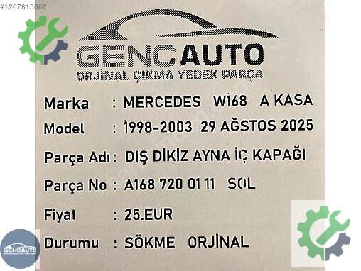 Mercedes-Benz A İç Ayna A1687200211 çıkma parça