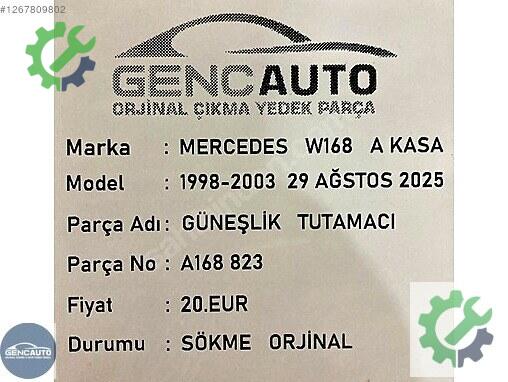 Mercedes-Benz A Güneşlik A168823 çıkma parça
