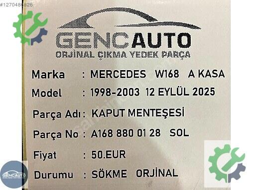 Mercedes-Benz A Kaput Menteşesi A1688800228 çıkma parça