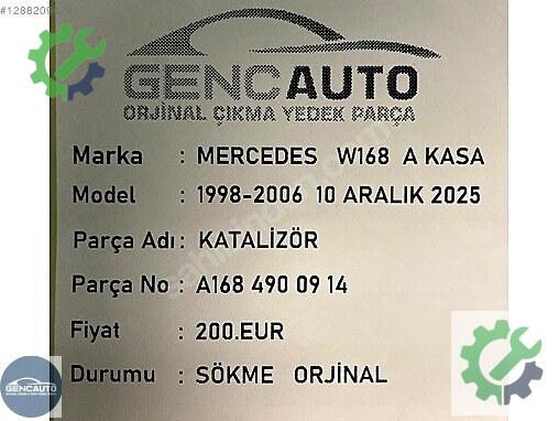 Mercedes-Benz A Katalizör A1684900914 çıkma parça