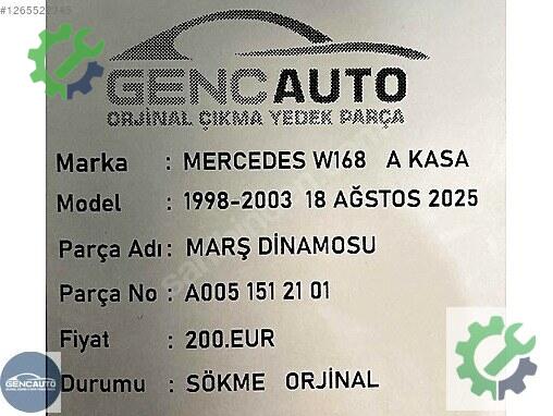 Mercedes-Benz A Marş Motoru A0051512101 çıkma parça