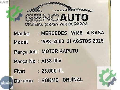 Mercedes-Benz A Kaput A168006 çıkma parça