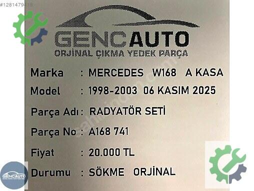 Mercedes-Benz A Radyatör A168741 çıkma parça