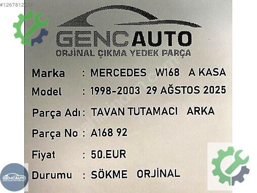 Mercedes-Benz A Tavan Döşemesi A16891 çıkma parça