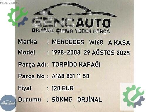 Mercedes-Benz A Torpido A1688311150 çıkma parça