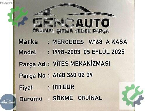 Mercedes-Benz A Vites Mekanizması A1683600209 çıkma parça