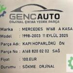 MERCEDES W168 A KSA KAPI HOPARLÖRÜ SÖKME ORJ A1688200202 0102 ÖN