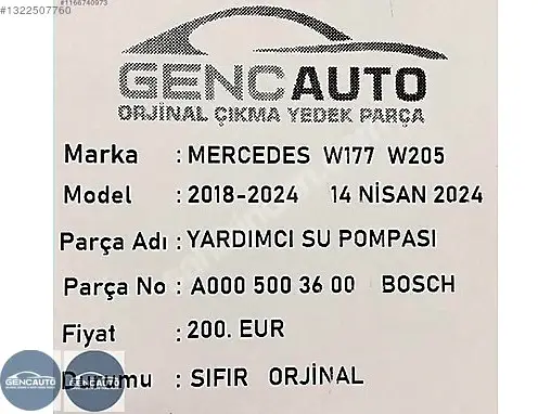 Mercedes-Benz CLA Yedek Su Deposu A0005003600 çıkma parça