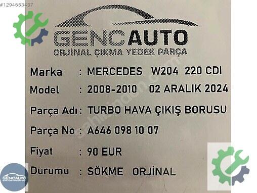 Mercedes-Benz C Intercooler Borusu 220CDI çıkma parça