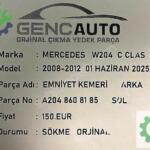 MERCEDES W204 CCLAS EMLİYET KEMERİ ARKA SÖKME ORJ A2048608185 86