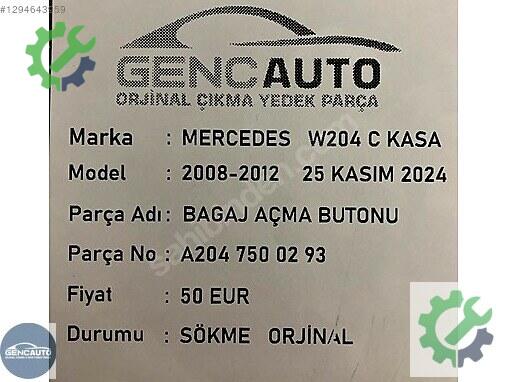 Mercedes-Benz C Bagaj Kilidi A2047500293 çıkma parça