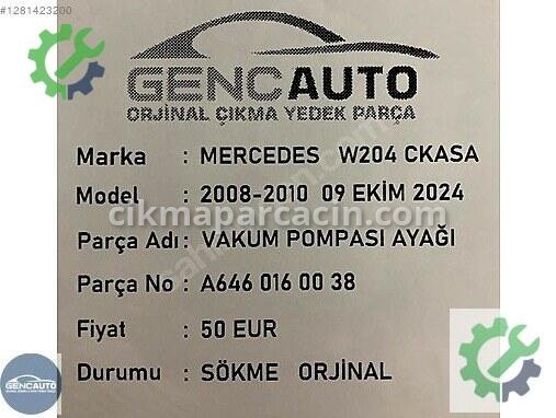 Mercedes-Benz C Vakum Pompası A6460160038 çıkma parça