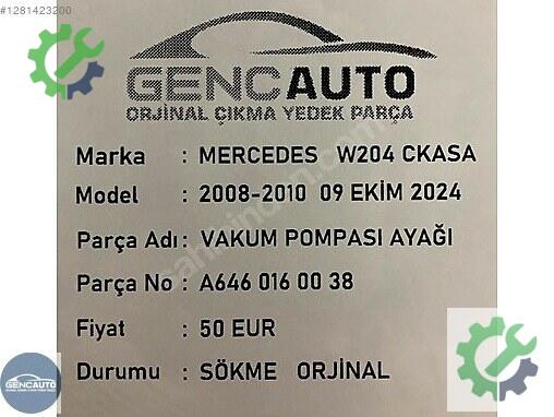 Mercedes-Benz C Vakum Pompası A6460160038 çıkma parça