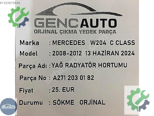 Mercedes-Benz C Intercooler Borusu A2712030182 çıkma parça