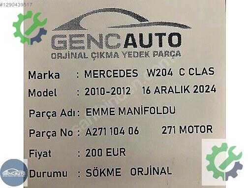 Mercedes-Benz C Emme Manifoldu A27110406 çıkma parça