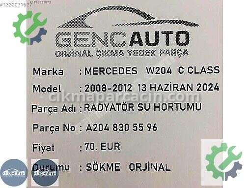 Mercedes-Benz C Intercooler Borusu A2048305596 çıkma parça