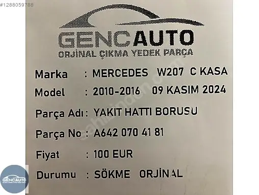 Mercedes-Benz C Yakıt Borusu A6420704181 çıkma parça