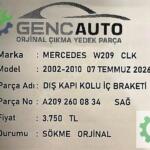 MERCEDES W209 CLK DIŞ KAPI KOLU İÇ BRAKETİ SÖKME ORJ A2092600734