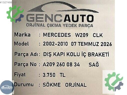 Mercedes-Benz CLK Dış Kapı Kolu A2092600734 çıkma parça