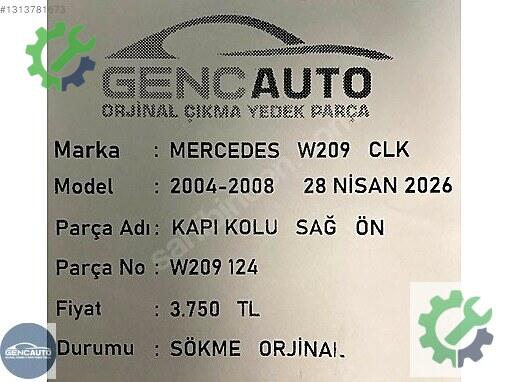 Mercedes-Benz CLK Kapı Kolu W209124 çıkma parça