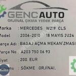MERCEDES W219 CLS BAGAJ AÇMA MEKANİZMASI SÖKME ORJ A2037500693