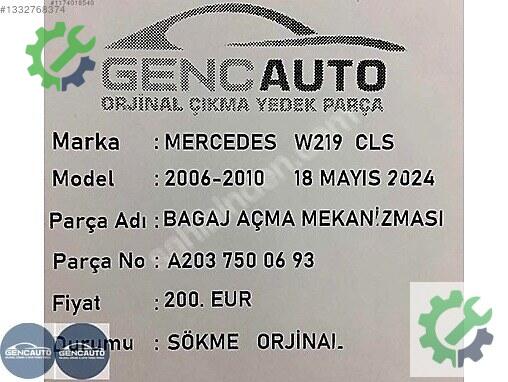 Mercedes-Benz CLS Bagaj Kilidi A2037500693 çıkma parça