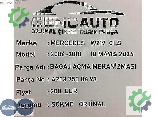 Mercedes-Benz CLS Bagaj Kilidi A2037500693 çıkma parça