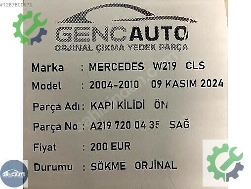 Mercedes-Benz CLS Kapı Kilidi A2197200435 çıkma parça