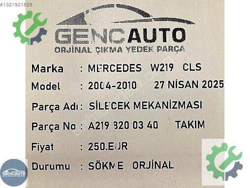 Mercedes-Benz CLS Silecek Mekanizması A2198200340 çıkma parça