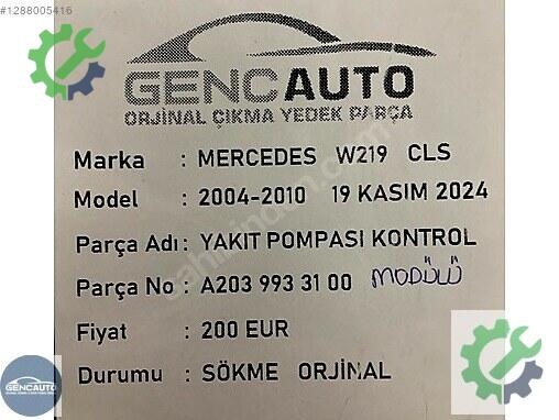 Mercedes-Benz CLS Yakıt Pompası A2039933100 çıkma parça