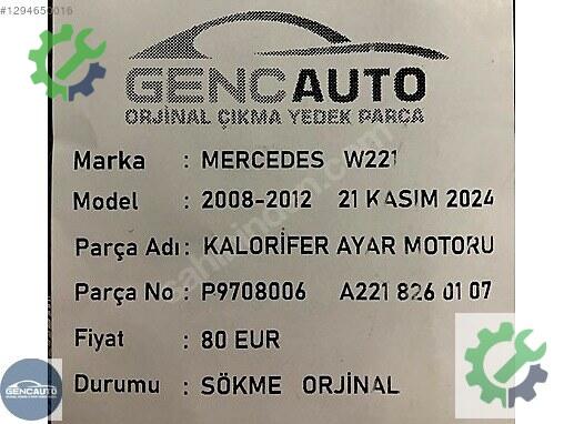 Mercedes-Benz S Kalorifer A2218260107 çıkma parça