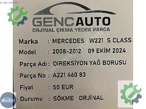 Mercedes-Benz S Yağ Borusu A22146083 çıkma parça