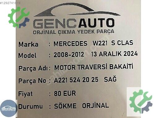 Mercedes-Benz S Bakalit A2215242025 çıkma parça