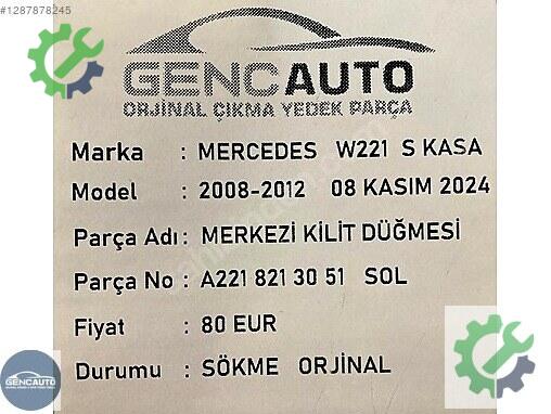 Mercedes-Benz S Kontrol Düğmeleri A2218213151 çıkma parça