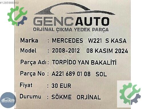 Mercedes-Benz S Bakalit A2217270108 çıkma parça