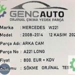 MERCEDES W221 S CLASS ARKA CAM SÖKME ORJİNAL