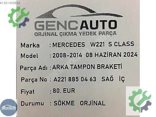 Mercedes-Benz S Tampon Braketi A2218850463 çıkma parça
