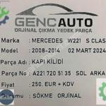 MERCEDES W221 S CLASS KAPI KİLİDİ SOL ARKA SÖKME ORJ A2217205135
