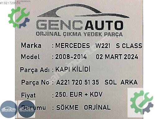 Mercedes-Benz CLA Kapı Kilidi A2217205135 çıkma parça