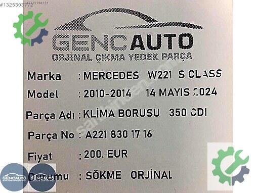 Mercedes-Benz S Klima Borusu A2218301716 çıkma parça
