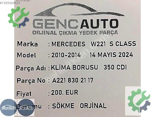 Mercedes-Benz S Klima Borusu A2218302117 çıkma parça