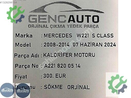 Mercedes-Benz S Fan Paneli A2218200514 çıkma parça