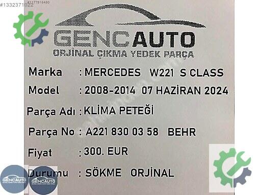 Mercedes-Benz C Klima Radyatörü A2218300358 çıkma parça