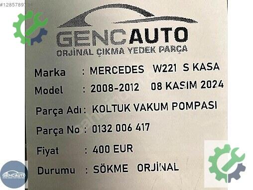 Mercedes-Benz S Vakum Pompası 0132006417 çıkma parça