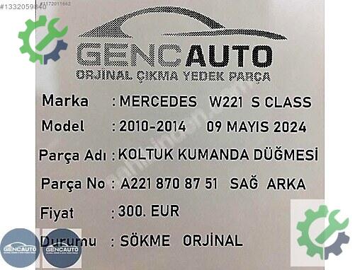 Mercedes-Benz S Kontrol Düğmeleri A2218708051 çıkma parça