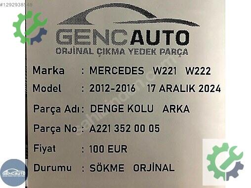 Mercedes-Benz S Denge Kolu A2213520005 çıkma parça