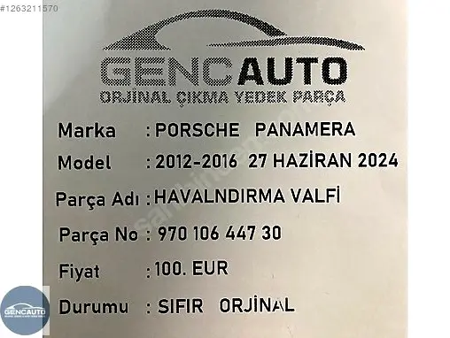 Porsche Panamera Havalandırma Kanalı 97010644730 çıkma parça