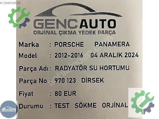 Porsche Panamera Radyatör Hortumu 970123 çıkma parça