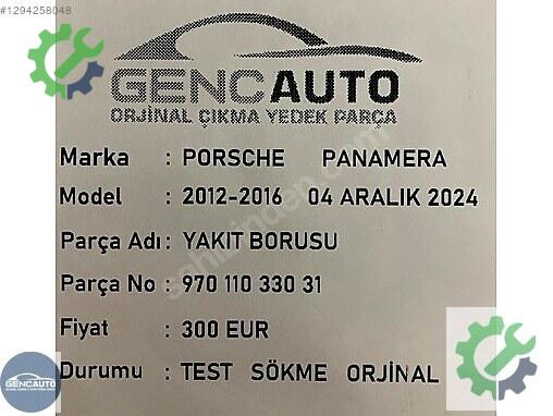 Porsche Panamera Yakıt Borusu 97011033031 çıkma parça