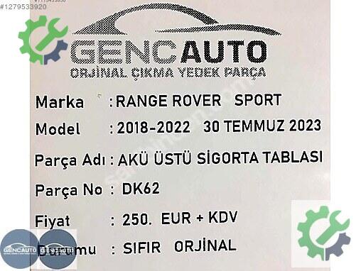 Land Rover Range Rover Sigorta Tablası çıkma parça